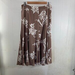 aileen tan & white floral pull-on jersey knit midi skirt size L